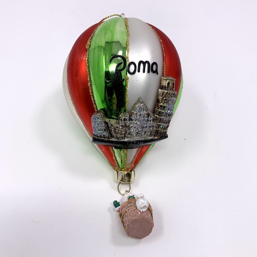 Blown Glass 6" Hot Air Balloon Ornament Rome/Roma Italy Travel w Basket & Santa - Picture 6 of 9